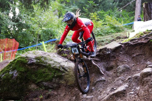 2026 UCI Mountain Bike World Championships Picture by Ed Sykes SWpix.com - 29 08 2026 - Cycling - 2026 UCI Mountain Bike World Championships - Val di Sole, Trentino, Italy - Downhill (DHI) Final - Women Junior - Jenna Foreman (Canada) Copyright: x xSWpix.comx(t axPhotographyxHubxLtd)xEdxSykes SWpix.comx SWP-3030-20854