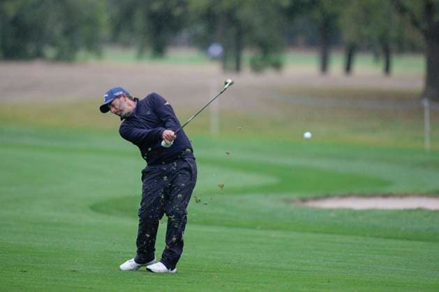 SUTTON COLDFIELD, ENGLAND - AUG 29: Pablo Larrazabal (ESP) plays from the fourth fairway during delayed play in Round 2 at the 2026 Husqvarna British Masters at The Belfry, Sutton Coalfield on August 29, 2026 in Warwickshire, England The 2026 Husqvarna British Masters