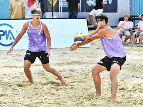 From left, Vaclav Kurka and Krystof Jan Oliva from Czech Republic during the World Beach volleyball, Beachvolleyball Pro Tour, category Futures, on August 29, 2026, in Brno, Czech Republic. (CTKxPhoto PatrikxUhlir) CTKPhotoP2026082903074  CTKPhotoP2026082903074