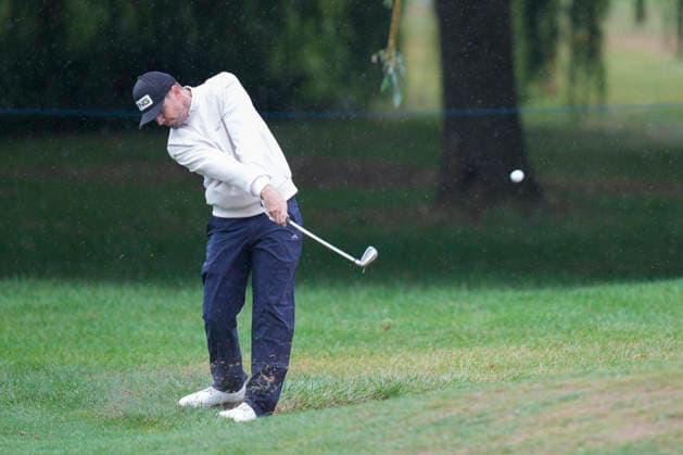 SUTTON COLDFIELD, ENGLAND - AUG 29: Joel Girrbach (SUI) plays from the rough on the fifth hole during delayed play in Round 2 at the 2026 Husqvarna British Masters at The Belfry, Sutton Coalfield on August 29, 2026 in Warwickshire, England The 2026 Husqvarna British Masters