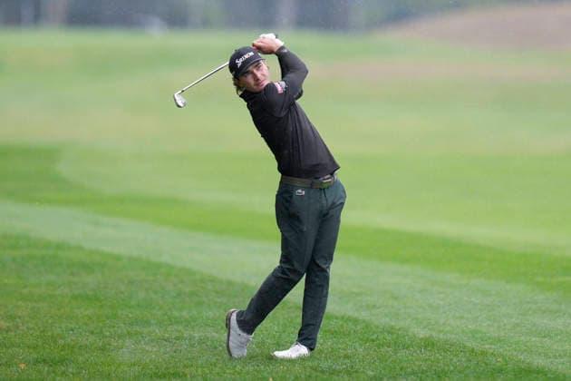 SUTTON COLDFIELD, ENGLAND - AUG 29: Maximilian Steinlechner (AUT) plays from the rough on the fifth hole during delayed play in Round 2 at the 2026 Husqvarna British Masters at The Belfry, Sutton Coalfield on August 29, 2026 in Warwickshire, England The 2026 Husqvarna British Masters
