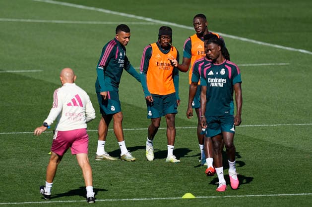 August 29, 2026, Valdebebas, Madrid, Spain: Kylian Mbappe, Yan Diomande, Ibrahima Konate, Vinicius Junior and Eduardo Camavinga during the training day of Real Madrid ahead the Spanish League, LaLiga EA Sports, football match against Malaga CF at Ciudad Deportiva Real Madrid on August 29, 2026, in Valdebebas, Madrid, Spain. Real Madrid Training And press conference, PK, Pressekonferenz - LaLiga EA Sports - ZUMAa181 20260829_zaa_a181_014 Copyright: xOscarxJ.xBarrosox