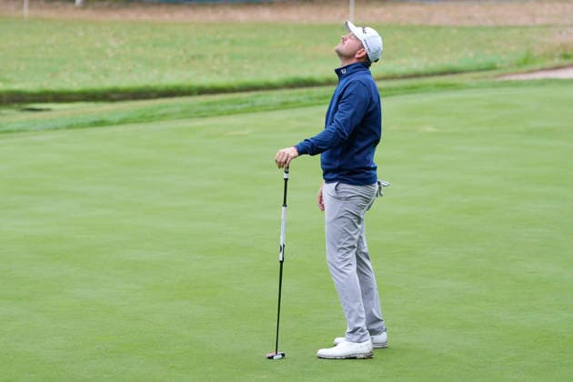 SUTTON COLDFIELD, ENGLAND - AUG 29: Bernd Wiesberger (AUT) reacts after missing a putt on the 4th green during delayed play in Round 2 at the 2026 Husqvarna British Masters at The Belfry, Sutton Coalfield on August 29, 2026 in Warwickshire, England The 2026 Husqvarna British Masters