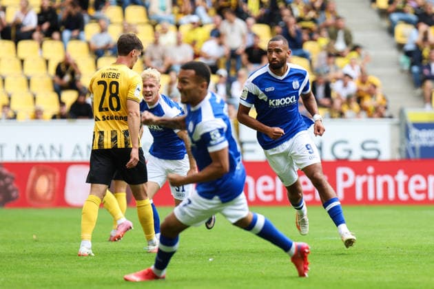 3. Fussball Bundesliga: Alemannia Aachen - SV Meppen; 29.08.2026 Cyrill Akono (SV Meppen, 9) jubelt zum 0:2 Dritte Liga: Alemannia Aachen - SV Meppen. 3. Spieltag, am 29.08.2026, Tivoli, Aachen. DFB REGULATIONS PROHIBIT ANY USE OF PHOTOGRAPHS AS IMAGE SEQUENCES AND OR QUASI-VIDEO. Copyright: xBEAUTIFULxSPORTS Freisenx