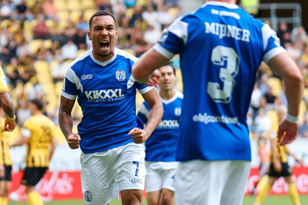 3. Fussball Bundesliga: Alemannia Aachen - SV Meppen; 29.08.2026 Oliver Issa Schmitt (SV Meppen, 7) jubelt zum 0:2 durch Cyrill Akono (SV Meppen, 9) Dritte Liga: Alemannia Aachen - SV Meppen. 3. Spieltag, am 29.08.2026, Tivoli, Aachen. DFB REGULATIONS PROHIBIT ANY USE OF PHOTOGRAPHS AS IMAGE SEQUENCES AND OR QUASI-VIDEO. Copyright: xBEAUTIFULxSPORTS Freisenx