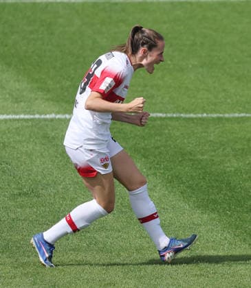 Stuttgart , Google Pixel Frauen-Bundesliga VfB Stuttgart vs. Hamburger SV , Jubel Reena Wichmann ( VfB ) *** Stuttgart, Google Pixel Women s Bundesliga: VfB Stuttgart vs. Hamburger SV, Reena Wichmann celebrates for VfB