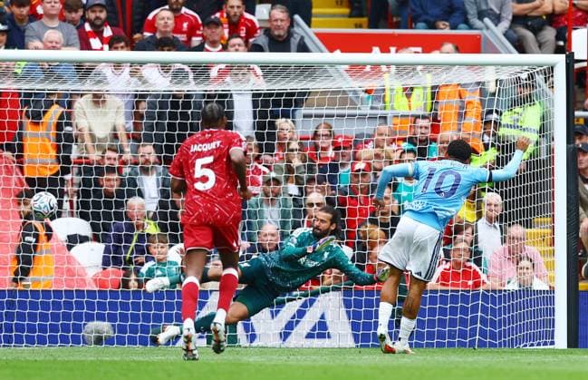 Morgan Gibbs-White of Nottingham Forest scores a goal from the penalty spot to make it 1-2 Liverpool v Nottingham Forest, Premier League Football, Football, Anfield, Liverpool, UK - 29 Aug 2026Liverpool Anfield United Kingdom EDITORIAL USE ONLY No use with unauthorised audio, video, data, fixture lists, club league logos or live services. Online in-match use limited to 120 images, no video emulation. No use in betting, games or single club league player publications. Copyright: xMattxWest Shutterstockx 17118964z