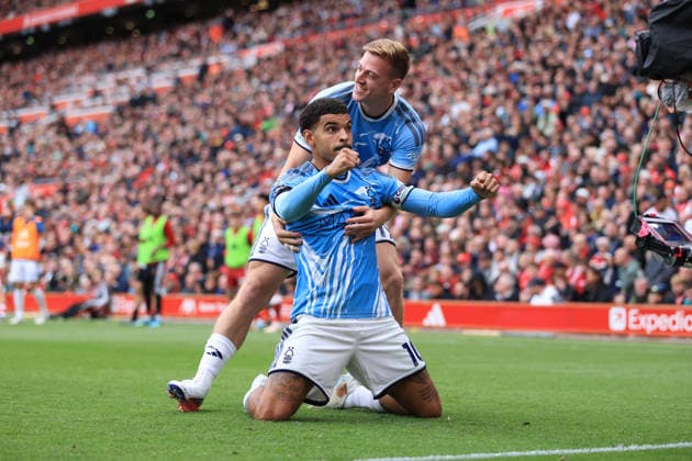 Football - Premier League - Liverpool v Nottingham Forest 29th August 2026 - Premier League - Liverpool v Nottingham Forest - Morgan Gibbs-White of Nottingham Forest celebrates with Liam Delap of Nottingham Forest after scoring their 2nd goal - Photo: Simon Stacpoole Offside. Liverpool UK Copyright: xSimonxStacpoolexOffside