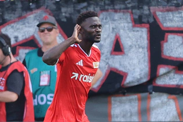 29.08.2026, xtgx, Fussball 1.Bundesliga, Union Berlin - Eintracht Frankfurt v.l. Torjubel nach dem Tor zum celebrating the goal celebrate 1:0 durch Emanuel Latte Lath (1. FC Union Berlin) Berlin *** August 29, 2026, xtgx, Soccer, Bundesliga 1, Union Berlin vs. Eintracht Frankfurt – Goal celebration after Emanuel Latte scored the 1-0 goal for 1. FC Union Berlin, Berlin