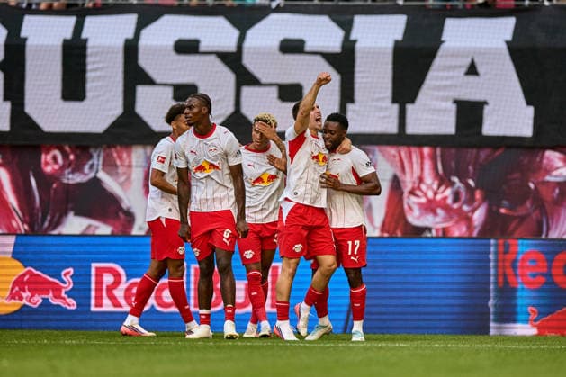 29.08.2026, Fußball, Männer, Bundesliga, 2026 2027, RB Leipzig - Borussia Mönchengladbach Manschaft, RB Leipzig, Jubel nach 1:0 Leipzig Red Bull Arena Sachsen Deutschland *** August 29, 2026, Soccer, Men s, Bundesliga, 2026–2027, RB Leipzig vs. Borussia Mönchengladbach, RB Leipzig, Celebrations after a 1–0 win, Leipzig, Red Bull Arena, Saxony, Germany