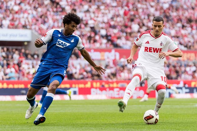 KOELN, GERMANY - AUGUST 29: Said El Mala (1. FC Koeln, 10) controls the ball against Bernardo (TSG 1899 Hoffenheim, 13) during the Bundesliga match between 1. FC Koeln vs. TSG 1899 Hoffenheim at Rheinenergie-Stadion on matchday 1 of the 1. Bundesliga on August 29, 2026 in Koeln, Germany. DFL REGULATIONS PROHIBIT ANY USE OF PHOTOGRAPHS AS IMAGE SEQUENCES AND OR QUASI-VIDEO. North Rhine Westphalia Germany Copyright: xSteffiexWunderlx