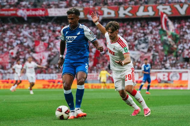 29.08.2026, xjmrgnx, Fussball 1.Bundesliga, 1.FC Koeln - TSG Hoffenheim v.l. Zweikampf zwischen BambasÃ ContÃ (20, Hoffenheim) und Jan Thielmann (29, Koeln) (DFL DFB REGULATIONS PROHIBIT ANY USE OF PHOTOGRAPHS as IMAGE SEQUENCES and or QUASI-VIDEO) Koeln *** August 29, 2026, xjmrgnx, Soccer, Bundesliga 1, 1. FC Cologne vs. TSG Hoffenheim: Tackle between Bambasá and Contá 20, Hoffenheim and Jan Thielmann 29, Cologne DFL DFB REGULATIONS PROHIBIT ANY USE OF PHOTOGRAPHS AS IMAGE SEQUENCES AND OR QUASI-VIDEO Cologne