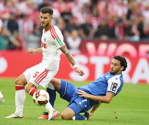 29.08.2026, xophax, Fussball 1.Bundesliga, 1.FC Koeln 1.FC Köln gegen TSG Hoffenheim. Tom Krauss , links ( 1.FC Köln ) und Leon Avdullahu , rechts ( TSG Hoffenheim ) Köln *** August 29, 2026, xophax, Soccer, Bundesliga 1, 1. FC Köln vs. TSG Hoffenheim: Tom Krauss (1. FC Köln, left) and Leon Avdullahu (TSG Hoffenheim, right), Cologne