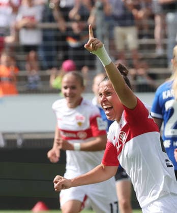 Stuttgart , Google Pixel Frauen-Bundesliga VfB Stuttgart vs. Hamburger SV , Jubel Nicole Billa ( VfB ) *** Stuttgart, Google Pixel Women s Bundesliga: VfB Stuttgart vs. Hamburger SV, Nicole Billa celebrates for VfB