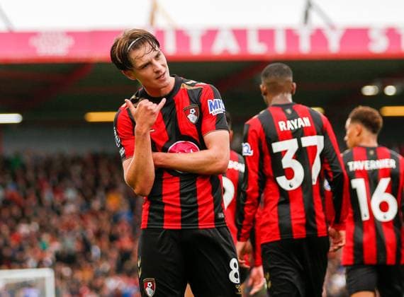 Alex Scott celebrates scoring the opening goal for AFC Bournemouth AFC Bournemouth v Everton, Premier League Football, Football, Vitality Stadium, Bournemouth, UK - 29 Aug 2026Bournemouth Vitality Stadium United Kingdom EDITORIAL USE ONLY No use with unauthorised audio, video, data, fixture lists, club league logos or live services. Online in-match use limited to 120 images, no video emulation. No use in betting, games or single club league player publications. Copyright: xMattxImpey Shutterstockx 17119015as