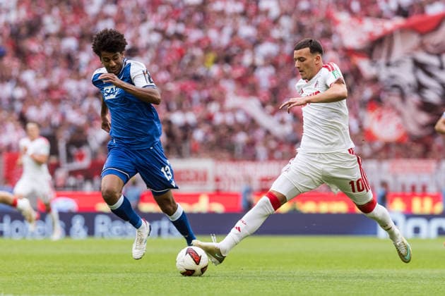 KOELN, GERMANY - AUGUST 29: Said El Mala (1. FC Koeln, 10) controls the ball against Bernardo (TSG 1899 Hoffenheim, 13) during the Bundesliga match between 1. FC Koeln vs. TSG 1899 Hoffenheim at Rheinenergie-Stadion on matchday 1 of the 1. Bundesliga on August 29, 2026 in Koeln, Germany. DFL REGULATIONS PROHIBIT ANY USE OF PHOTOGRAPHS AS IMAGE SEQUENCES AND OR QUASI-VIDEO. North Rhine Westphalia Germany Copyright: xSteffiexWunderlx