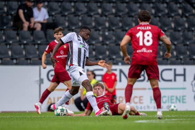Tackling von Christian Mistl (SG Sonnenhof Großaspach, 06), SG Sonnenhof Großaspach vs. FC Ingolstadt 04, Fussball, 3. Liga, 3. Spieltag, 29.08.2026, DFB regulations prohibit any use of photographs as image sequences and or quasi-video Aspach Baden-Wuerttemberg Deutschland