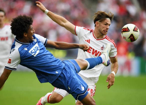 29.08.2026, xophax, Fussball 1.Bundesliga, 1.FC Koeln 1.FC Köln gegen TSG Hoffenheim. Jan Thielmann ( 1.FC Köln ) , rechts und Bernardo, links ( Hoffenheim ) Köln *** August 29, 2026, xophax, Soccer, Bundesliga 1, 1. FC Köln vs. TSG Hoffenheim: Jan Thielmann (1. FC Köln, right) and Bernardo (Hoffenheim, left), Cologne