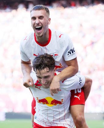 RB Leipzig - Moenchengladbach Bundesliga Leipzig, 29.08.2026, Red Bull Arena, Fußball, 1.Bundesliga, 1.Spieltag , RB Leipzig vs. Borussia Mönchengladbach, Im Bild: Tor für RB Leipzig. Rocco Reitz (20, RB Leipzig) trifft zum 3:0 und jubelt mit Brajan Gruda (10, RB Leipzig). , Nur zur redaktionellen Nutzung. Only editorial use. , DFL DFB regulations prohibit any use of photographs as image sequences and or quasi-video. , *** RB Leipzig vs. Borussia Mönchengladbach, Bundesliga, Leipzig, August 29, 2026, Red Bull Arena, Soccer, Bundesliga 1, Matchday 1, RB Leipzig vs. Borussia Mönchengladbach, Pictured: Goal for RB Leipzig by Rocco Reitz (20); RB Leipzig scores to make it 3–0 and celebrates with Brajan Gruda (10), RB Leipzig; For editorial use only; DFL and DFB regulations prohibit any use of photographs as image sequences and or quasi-video,