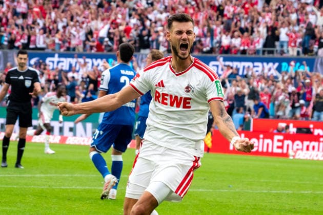 Deutschland: 1. Bundesliga 2026 2027, 1. Spieltag, 1.FC Köln vs TSG Hoffenheim, Samstag, 29.08.2026 RheinEnergier-Stadion (Köln-Nordrhein-Westfalen): Tor und Torjubel zum 3.2 durch Thijs Dallinga (1.FC Köln, 27). Freude, Emotionen, Jubel Tom Krauss (1.FC Köln, 5) Köln RheinEnergie-Stadion Deutschland *** Germany 1 Bundesliga 2026–2027, Matchday 1, 1. FC Köln vs. TSG Hoffenheim, Saturday, August 29, 2026, RheinEnergie Stadium, Cologne, North Rhine-Westphalia; Goal and celebration of the 3–2 goal by Thijs Dallinga (1. FC Köln), 27; Joy, emotions, celebration; Tom Krauss (1. FC Köln), 5; Cologne, RheinEnergie Stadium, Germany Copyright: xOrhanxHabashx