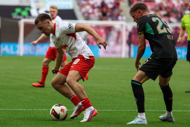 Deutschland: 1. Bundesliga 2026 2027, 1. Spieltag, RB Leipzig - Borussia Mönchengladbach, Red Bull Arena (Leipzig): Brajan Gruda (RB Leipzig, 10) am Ball *** Germany, Bundesliga 1, 2026–2027, Matchday 1, RB Leipzig vs. Borussia Mönchengladbach, Red Bull Arena Leipzig, Brajan Gruda (RB Leipzig), 10 on the ball Copyright: xx