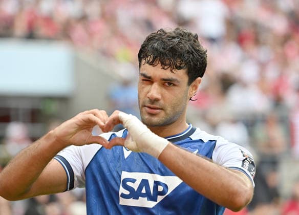 Jubel Ozan Kabak (1899 Hoffenheim) nach seinem tor zum 1:2, Geste, Gestik, Herz, Fussball 1. Bundesliga, 1.Spieltag, 1. FC Koeln - TSG 1899 Hoffenheim, am 29.08.2026 in Koeln Deutschland. DFL regulations prohibit any use of photographs as image sequences and or quasi-video Â *** Ozan Kabak of 1899 Hoffenheim celebrates after scoring the goal to make it 1–2; gesture, body language, heart, soccer, Bundesliga, Matchday 1, 1. FC Köln vs. TSG 1899 Hoffenheim, on August 29, 2026, in Cologne, Germany. DFL regulations prohibit any use of photographs as image sequences and or quasi-video.