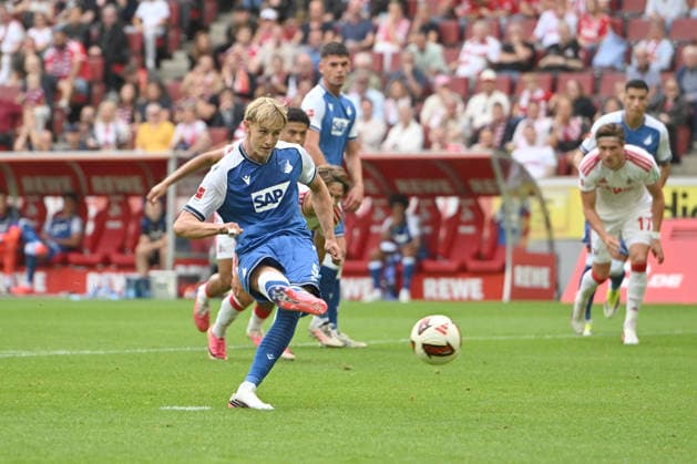 Max Moerstedt (1899 Hoffenheim) beim Elfmeter, Aktion, kein Tor. Fussball 1. Bundesliga, 1.Spieltag, 1. FC Koeln - TSG 1899 Hoffenheim, am 29.08.2026 in Koeln Deutschland. DFL regulations prohibit any use of photographs as image sequences and or quasi-video Â *** Max Moerstedt, 1899 Hoffenheim, on a penalty kick; action; no goal; Soccer, Bundesliga 1, Matchday 1, 1. FC Köln vs. TSG 1899 Hoffenheim, on August 29, 2026, in Cologne, Germany. DFL regulations prohibit any use of photographs as image sequences and or quasi-video.