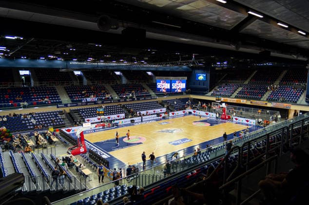 Spielfeld Stadthalle Rostock Seawolves vs RASTA Vechta ROSTOCK SEAWOLVES - RASTA VECHTA, Basketball, Testspiel, 29.08.2026 ROSTOCK SEAWOLVES - RASTA VECHTA, Basketball, Testspiel, 29.08.2026 Rostock Copyright: xHannesxAdelbergx