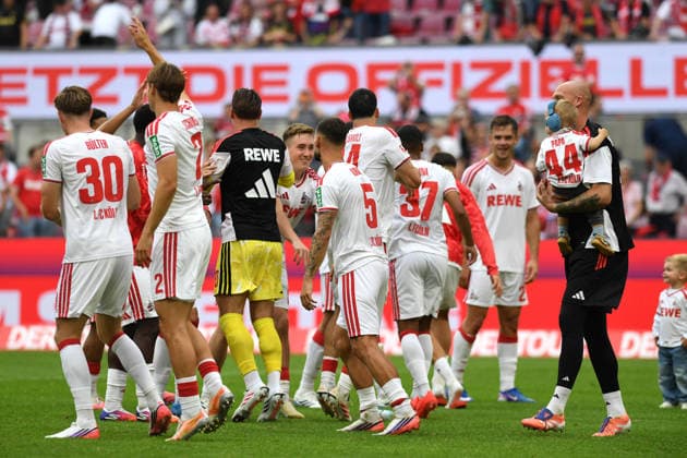 Spieler 1. FC Koeln Jubel, jubeln nach Spielende waehrend des Spiels der 1. Bundesliga zwischen 1. FC Koeln und TSG Hoffenheim, RheinEnergieStadion am 29. August 2026 in Koeln, Deutschland. (Foto von Ralf Treese DeFodi Images) +++ Spieler 1. FC Koeln celebrates, celebrating during the Bundesliga match between 1. FC Koeln and TSG Hoffenheim at RheinEnergieStadion on August 29, 2026 in Cologne, Germany. (Photo by Ralf Treese DeFodi Images) DFB DFL REGULATIONS PROHIBIT ANY USE OF PHOTOGRAPHS AS IMAGE SEQUENCES AND OR QUASI-VIDEO. (Photo by Ralf Treese DeFodi Images) - *** 1. FC Köln player celebrating after the final whistle during the Bundesliga match between 1. FC Köln and TSG Hoffenheim, RheinEnergieStadion on August 29, 2026, in Cologne, Germany. Photo by Ralf Treese, DeFodi Images. Player 1 of 1 FC Cologne celebrates during the Bundesliga match between 1 FC Cologne and TSG Hoffenheim at RheinEnergieStadion on August 29, 2026 in Cologne, Germany. Photo by Ralf Treese, DeFodi Images. DFB and DFL regulations prohibit any use of photographs as image sequences and or quasi-video. Photo by Ralf Treese, DeFodi Images.