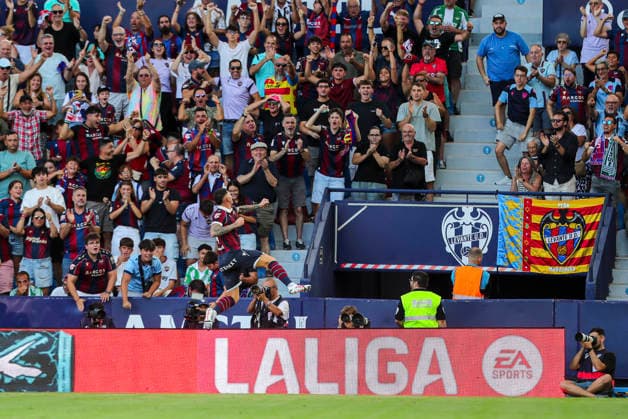 August 29, 2026, Valencia, Valencia, SPAIN: Adrian Dela of Levante UD celebrates a goal during the Spanish league, LaLiga EA Sports, football match played between Levante UD and Real Betis Balompie at Ciutat de Valencia stadium on August 29, 2026, in Valencia, Spain. Levante UD V Real Betis Balompie - LaLiga EA Sports  - ZUMAa181 20260829_zaa_a181_046 Copyright: xIvanxTerronx