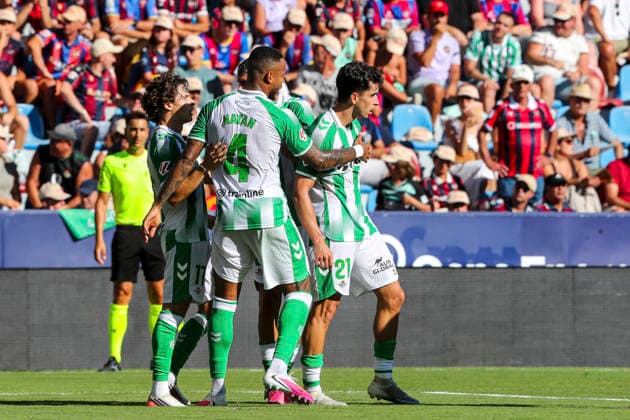 August 29, 2026, Valencia, Valencia, SPAIN: Rodrigo Riquelme of Real Betis Balompie celebrates a goal with teammates during the Spanish league, LaLiga EA Sports, football match played between Levante UD and Real Betis Balompie at Ciutat de Valencia stadium on August 29, 2026, in Valencia, Spain. Valencia SPAIN - ZUMAa181 20260829_zaa_a181_071 Copyright: xIvanxTerronx