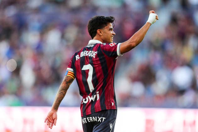 August 29, 2026, Valencia, Valencia, SPAIN: Roger Brugue of Levante UD celebrates a goal during the Spanish league, LaLiga EA Sports, football match played between Levante UD and Real Betis Balompie at Ciutat de Valencia stadium on August 29, 2026, in Valencia, Spain. Valencia SPAIN - ZUMAa181 20260829_zaa_a181_076 Copyright: xIvanxTerronx