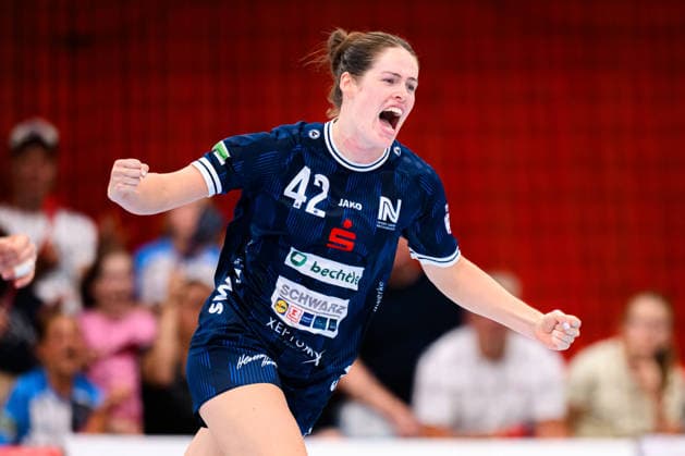 Neckarsulm: HBF - Sportunion Neckarsulm - HSG Bensheim Auerbach Amber Verbraeken (Neckarsulm) Jubel Freude Emotion Torjubel Torschuetze Torschütze Neckarsulm Ballei Baden-Württemberg Deutschland