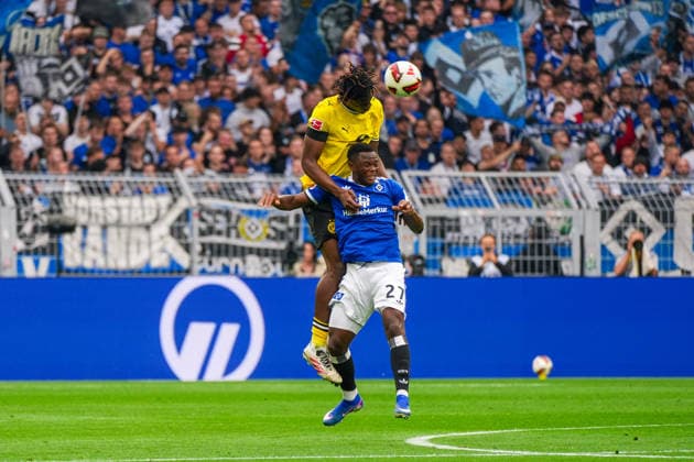 Joane Gadou (Borussia Dortmund, 22), Patson Daka (Hamburger SV, 27), Deutschland: Fussball, Bundesliga, Saison 2026 27, 1. Spieltag, 29.08.2026, Borussia Dortmund vs Hamburger SV, Signal-Iduna-Park (Dortmund, Nordrhein-Westfalen) *** Joane Gadou, Borussia Dortmund, 22; Patson Daka, Hamburger SV, 27; German Soccer, Bundesliga, 2026–27 Season, Matchday 1, August 29, 2026, Borussia Dortmund vs. Hamburger SV, Signal Iduna Park, Dortmund, North Rhine-Westphalia Copyright: xLeonxFrickx