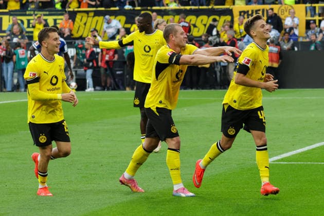 29.08.2026, xgrfx, Fussball 1.Bundesliga, Borussia Dortmund - Hamburger SV v.l. Tor, Konstantinos Karetsas zum 2:0 (Borussia Dortmund) (DFL DFB REGULATIONS PROHIBIT ANY USE OF PHOTOGRAPHS as IMAGE SEQUENCES and or QUASI-VIDEO) Dortmund *** August 29, 2026, xgrfx, Soccer, Bundesliga 1, Borussia Dortmund vs. Hamburger SV, goal, Konstantinos Karetsas, 2–0 Borussia Dortmund. DFL and DFB regulations prohibit any use of photographs as image sequences and or quasi-video. Dortmund