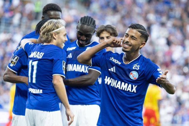 Gessime Yassine celebrating after his goal seen during Ligue 1 26 27 game between teams of RSC Strasbourg and RC Lens at Stade de la Meinau (Benjamin Faes Ball Raw Images) Strasbourg Stade de la Meinau France Copyright: xBenjaminxFaesx 0W4A6755