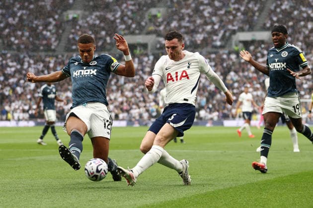 London, England, 29th August 2026. Andy Robertson of Tottenham Hotspur with Malick Thiaw of Newcastle United during the Tottenham Hotspur vs Newcastle United Premier League match at the Tottenham Hotspur Stadium, London. Picture credit should read: David Klein Sportimage EDITORIAL USE ONLY. No use with unauthorised audio, video, data, fixture lists, club league logos or live services. Online in-match use limited to 120 images, no video emulation. No use in betting, games or single club league player publications. SPI_002_DK_Spurs_Newcastle SPI-4941-0002