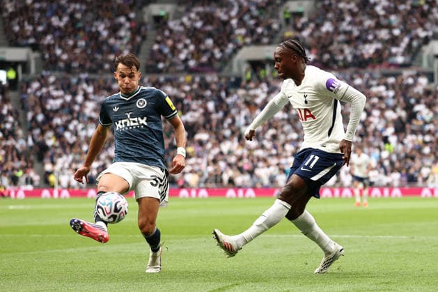 London, England, 29th August 2026. Mathys Tel of Tottenham Hotspur during the Tottenham Hotspur vs Newcastle United Premier League match at the Tottenham Hotspur Stadium, London. Picture credit should read: David Klein Sportimage EDITORIAL USE ONLY. No use with unauthorised audio, video, data, fixture lists, club league logos or live services. Online in-match use limited to 120 images, no video emulation. No use in betting, games or single club league player publications. SPI_005_DK_Spurs_Newcastle SPI-4941-0005