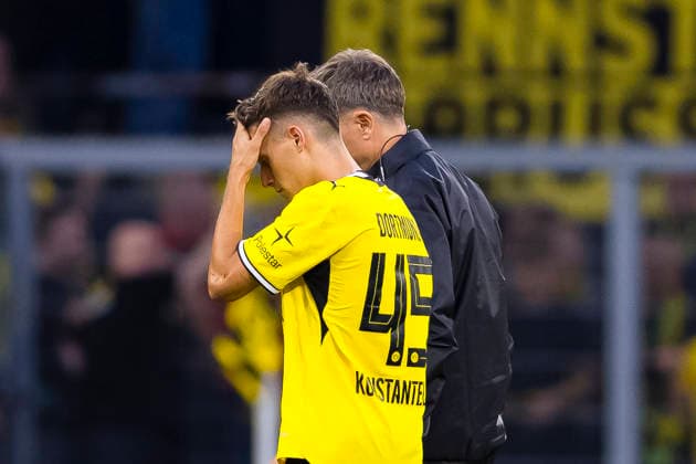 29.08.2026, Fussball, 1 Spieltag der 1. Fussball Bundesliga, Borussia Dortmund - Hamburger SV. Giannis Konstantelias (Borussia Dortmund) ist traurig. Dortmund Signal Iduna Park NRW Deutschland xRHR-FOTO DEx *** August 29, 2026, Soccer, Matchday 1 of the 1st Bundesliga, Borussia Dortmund vs. Hamburger SV, Giannis Konstantelias, Borussia Dortmund is sad, Dortmund, Signal Iduna Park, North Rhine-Westphalia, Germany, xRHR, PHOTO DEx Copyright: DennisxEwert RHR-FOTOx RHR-FOTO DE