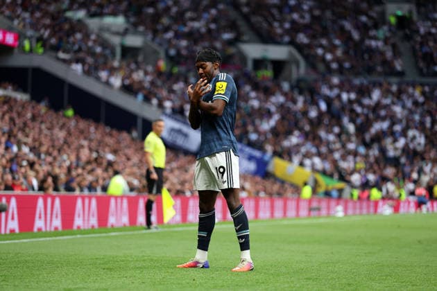 29th August 2026; Tottenham Hotspur Stadium, London, England; Premier League Football, Tottenham Hotspur versus Newcastle United; Anthony Elanga of Newcastle United celebrates after scoring his sides 1st goal in the 62nd minute to make it 0-1 JohnxPatrickxFletcher
