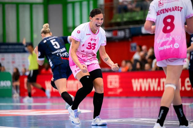 Neckarsulm: HBF - Sportunion Neckarsulm - HSG Bensheim Auerbach Lucie-Marie Kretzschmar (Bensheim) Jubel Freude Emotion Neckarsulm Ballei Baden-Württemberg Deutschland