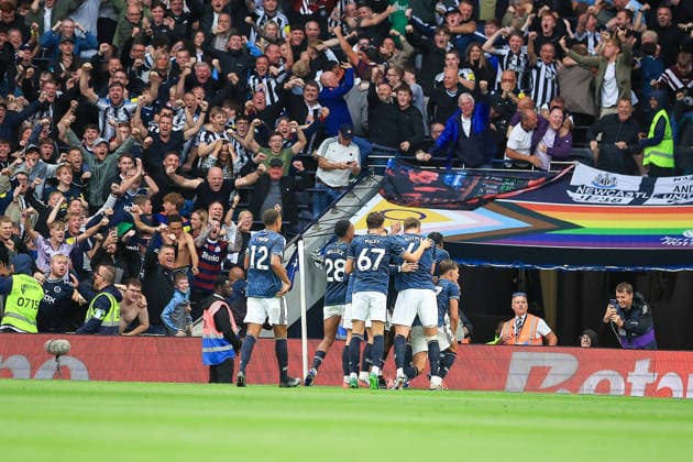 Tottenham Hotspur v Newcastle United, Premier League GOAL CELEBRATION Newcastle United Forward Anthony Elanga (19) makes it 0-1 during the Premier League match between Tottenham Hotspur and Newcastle United at Tottenham Hotspur Stadium, London, UK on 29 August 2026. London Tottenham Hotspur Stadium London UK Editorial use only DataCo restrictions apply See www.football-dataco.com , Copyright: xChrisxFoxwellx PSI-24771-0098
