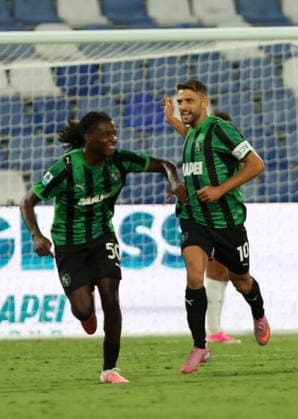 Sassuolo™s Domenico Berardi celebrates after goal 2-1 during the Serie A soccer match between Sassuolo and Torino at the Mapei Stadium in Reggio Emilia, north east Italy - August1 29, 2026. - Soccer  Copyright: xGiannixSantandrea LaPressex