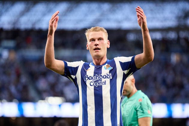 August 29, 2026, San Sebastian, Guipuzcoa, Spain: Orri Oskarsson of Real Sociedad celebrates after scoring the team s second goal during the LaLiga EA Sports match between Real Sociedad and RCD Espanyol at Anoeta on August 29, 2026, in San Sebastian, Spain. San Sebastian Spain - ZUMAa181 20260829_zaa_a181_127 Copyright: xRicardoxLarreinax