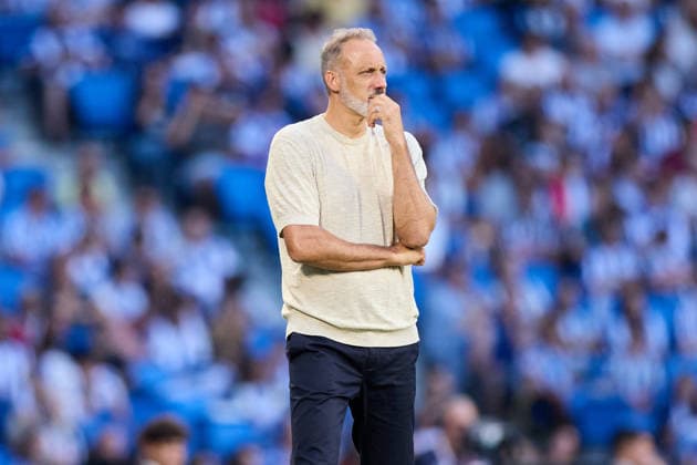 August 29, 2026, San Sebastian, Guipuzcoa, Spain: Pellegrino Matarazzo head coach of Real Sociedad looks on during the LaLiga EA Sports match between Real Sociedad and RCD Espanyol at Anoeta on August 29, 2026, in San Sebastian, Spain. San Sebastian Spain - ZUMAa181 20260829_zaa_a181_134 Copyright: xRicardoxLarreinax