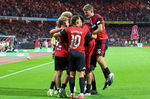 Torjubel (1FC Nuernberg) nach dem 2:0 durch Tim Janisch 32 (1FC Nuernberg), freude, Emotion, 1. FC Nuernberg vs. DSC Arminia Bielefeld, Fussball, Maenner, 2. Bundesliga, Saison 2026 2027, Hinrunde, 3. Spieltag, 29.08.2026 DFB regulations prohibit any use of photographs as image sequences and or quasi-video Nuernberg Bayern Deutschland *** 1. FC Nuremberg celebrates a goal after Tim Janisch scores the 2-0 goal in the 32nd minute; 1. FC Nuremberg, joy, emotion, 1. FC Nuremberg vs. DSC Arminia Bielefeld, soccer, men, 2. Bundesliga, 2026–2027 season, First Half of the Season, Matchday 3, August 29, 2026. DFB regulations prohibit any use of photographs as image sequences and or quasi-video. Nuremberg, Bavaria, Germany Copyright: xkolbert-press MartinxAgüerax