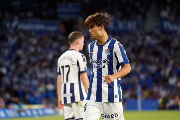 Takefusa Kubo of Real Sociedad seen in action during the La Liga EA Sports football match between Real Sociedad and RCD Espanyol de Barcelona at Estadio Anoeta on August 29, 2026 in San Sebastian, Spain. (Mickael Ducint Ball Raw Images) San Sebastian Estadio Anoeta Spain Copyright: xMickaelxDucintx mickaelducint_RealSociedad_Espanyol410