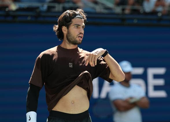 Carlos Alcaraz, Training, Practice, US Open Championships, Billie Jean King National Tennis Center, Flushing Meadows, New York, USA . Copyright: xJuergenxHasenkopfx