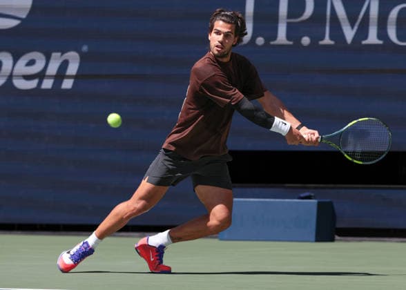 Carlos Alcaraz, Training, Practice, US Open Championships, Billie Jean King National Tennis Center, Flushing Meadows, New York, USA . Copyright: xJuergenxHasenkopfx