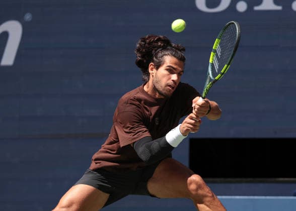 Carlos Alcaraz, Training, Practice, US Open Championships, Billie Jean King National Tennis Center, Flushing Meadows, New York, USA . Copyright: xJuergenxHasenkopfx